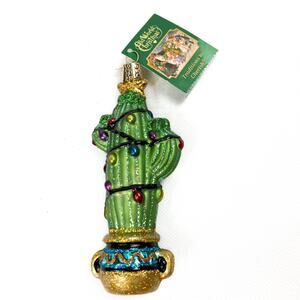 Glass Saguaro Christmas Cactus Ornament  Southwest Style Pot Old World Christmas
